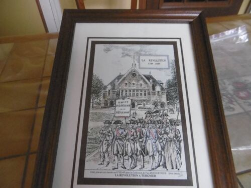 Cadre Bois Marron Avec Gravure Hotel De Ville De Tergnier Pour Le Bicentenaire De La Revolution Francaise 1789/1989 Série Limitée N° 10/100