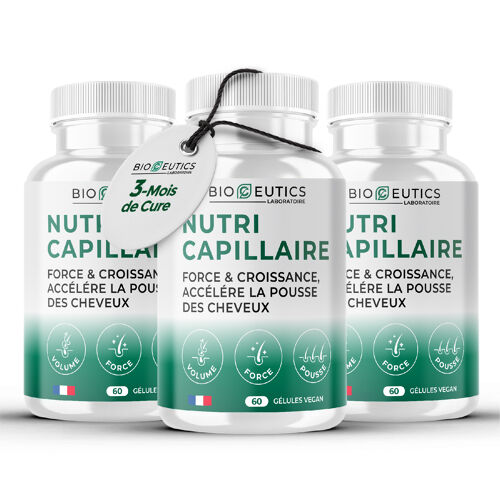 Bioceutics - Vitamines Cheveux, Ongles & Peau - Complexe Biotine Fort, Zinc & Plantes - Formule Vegan & Clean Label - Santé & Vitalité Capillaire - Cure Complète 3 Mois (90 Gélules) 