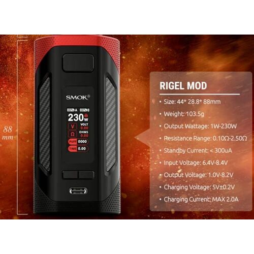 Box SMOK RIGEL MOD Black Red | 230W - USB-C - 0.96”