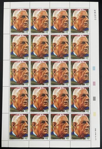 Benin 1990 Yt 690 Planche Sheet Charles De Gaulle General Homme Politique France Militaire Personnalite Histoire