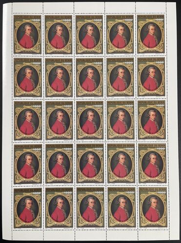 Benin 1991 Yt 697 Planche Sheet Mozart Compositeur Musique Anniversaire Bicentenaire Deces Musique Classique