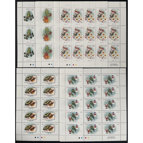Burkina Faso 1998 Yt 1102-1106 Planche Sheet Papillons Butterflies Oiseaux Noel Birds Christmas Insectes Faune Nature