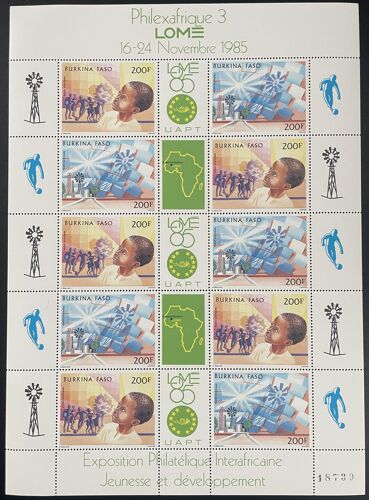 Burkina Faso 1985 Yt Pa 277a Planche Sheet Philexafrique Lome Exposition Philatelique Jeunesse Developpement Uapt