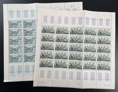 Republique Centrafricaine 1962-1963 Yt Pa 7-8 Planche Sheet Oiseaux Perroquets Tropicaux Faune Nature Birds Parrots
