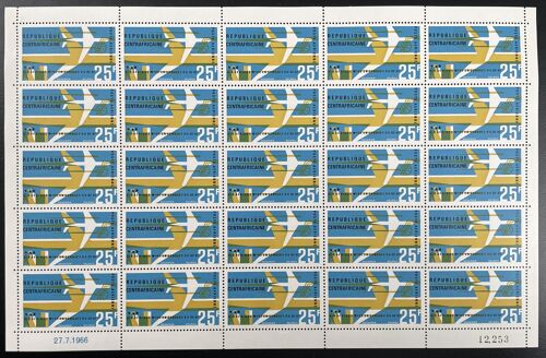 Centrafricaine 1966 Yt Pa 38 Planche Sheet Air Afrique Aviation Transport Aerien Poste Aerienne Avion Compagnie Airlines