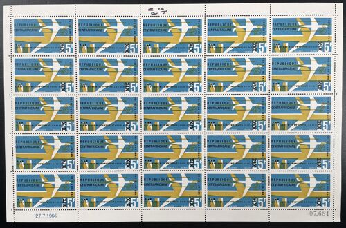 Centrafricaine 1967 Yt Pa 46 Surcharge Overprint Planche Sheet Air Afrique Aviation Transport Aeroport Avion Plane