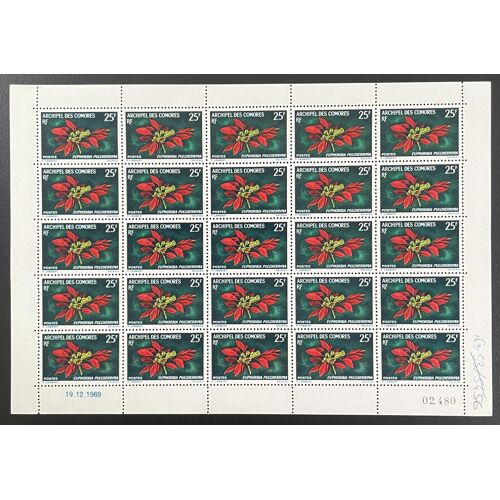 Comores 1970 Yt 56 Planche Sheet Fleurs Flowers Blumen Euphorbia Pulcherrima Poinsettia Nature Botanique
