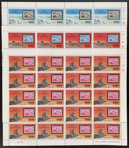 Centrafricaine 1977 Yt Pa 167-169 Planche Sheet Zeppelin Aviation Transport Aerien Dirigeable Allemagne