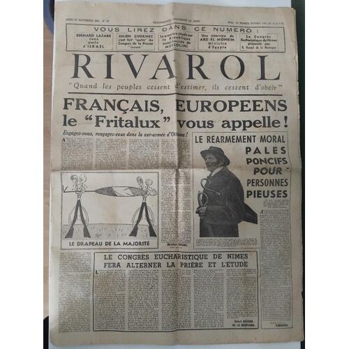 Rivarol Numéro 37 - Septembre 1951 - Français, Européens, Le Fritalux Vous Appelle !