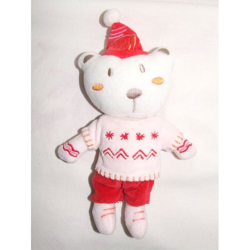 OURS AUCHAN BLANC BONNET ROUGE 22 cm