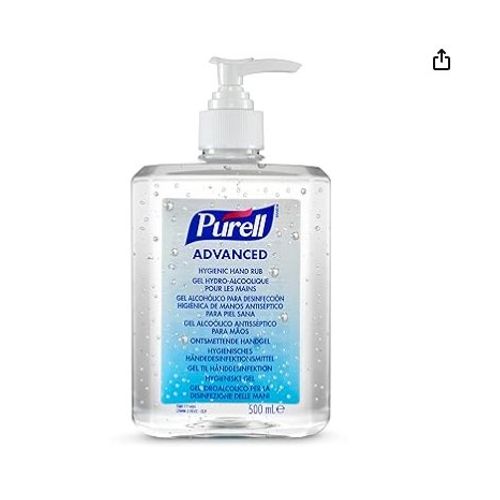Gel Hydroalcoolique Purell Advanced Hygienic, Flacon Pompe 500 Ml. Élimine 99,99 % Des Germes Les Plus Courants Pouvant Être Nocifs Pour La Santé. Formule À 70 % D'Alcool. 