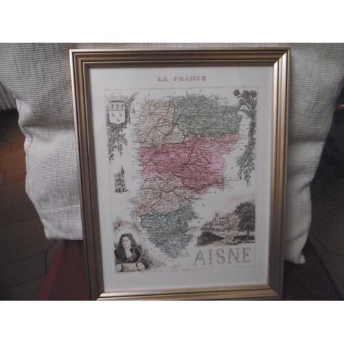 Carte Du Departement De L'aisne Dans Un Cadre Dore