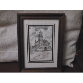 Gravure Mairie De Fargniers Dans Cadre Bois Marron Ed. Ducourtioux