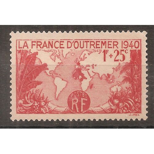 453 (1940) France D'Outre Mer 1f + 25c Rouge N** (Cote 3,35e) (9988)