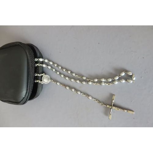 Ancien Chapelet Métal Argenté Perles Grains De Café /27