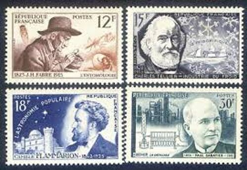 Inventeurs Et Chercheurs Célèbres : Fabre, Tellier, Flammarion, Sabatier Série Complète Année 1956 N° 1055 1056 1057 1058 Yvert Et Tellier Luxe