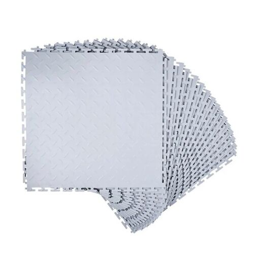 Lot De 16 Dalles De Garage Emboîtables-Duoku-Revêtement De Sol Modulaire 513 X 513 X 5 Mm-Tapis En Pvc Antidérapants-Gris Clair