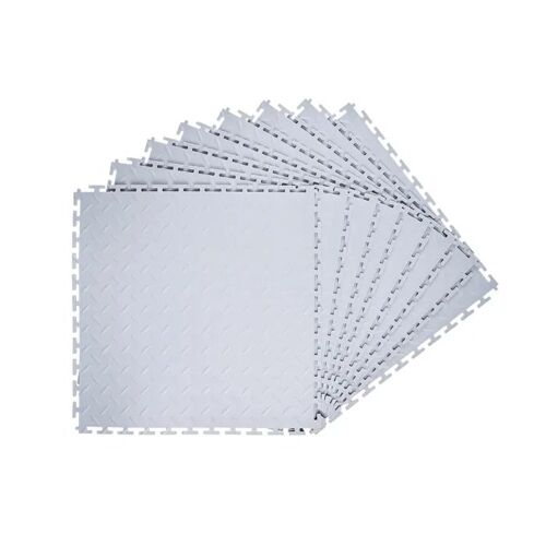 Dalles De Garage Emboîtables-Duoku-Lot De 8-Revêtement De Sol Modulaire 513 X 513 X 5 Mm-Tapis Antidérapants En Pvc-Gris Clair