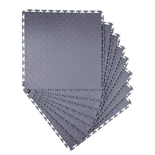 Dalles De Garage Emboîtables-Duoku-Lot De 8-Revêtement De Sol Modulaire 513 X 513 X 5 Mm-Tapis Antidérapants En Pvc-Gris Graphite
