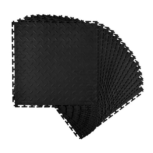 Lot de 16 Dalles Emboîtables pour Garage-Duoku-Dimensions 513 x 513 x 5 mm-Revêtement de Sol Modulaire en PVC Antidérapant-Noir