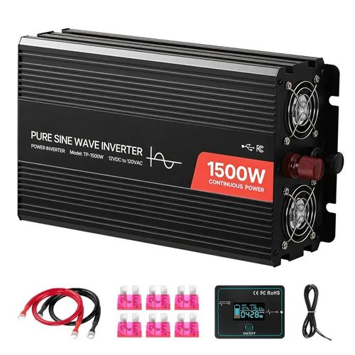 Convertisseur Pur Sinus Cc 12 V Vers Ca 230 V Onduleur Sinusoïdal 1500 W-Duoku-Avec Télécommande Filaire-Ports Usb Et Type-C