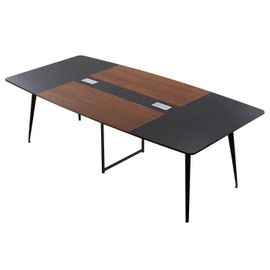 Table de Conférence Rectangulaire de 2400 mm-Duoku-pour 10 Personnes, Équipée de Pieds en Métal, Finition Noire et Marron