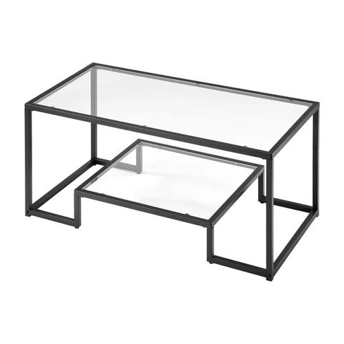 Table Basse en Verre Trempé-Duoku-Meuble Rectangulaire à Deux Niveaux avec Étagère Ouverte, Dimensions 100x51 cm