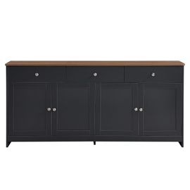 Buffet en bois quatre portes trois tiroirs salon salle à manger gris-noir