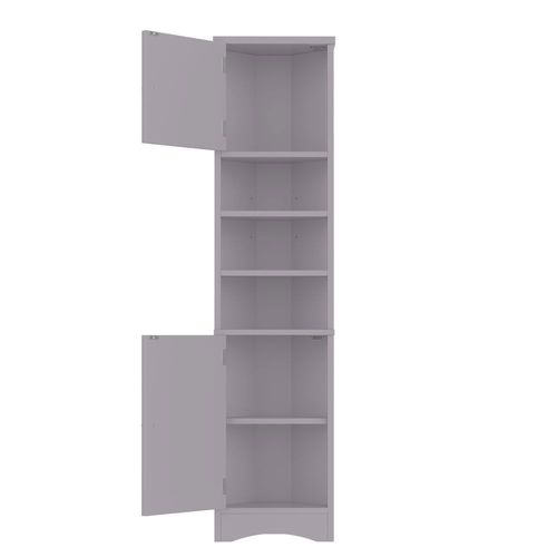 Armoire de salle de bain triangulaire peinture résistante à l'humidité trois compartiments de rangement ouverts double porte étagères réglables gris