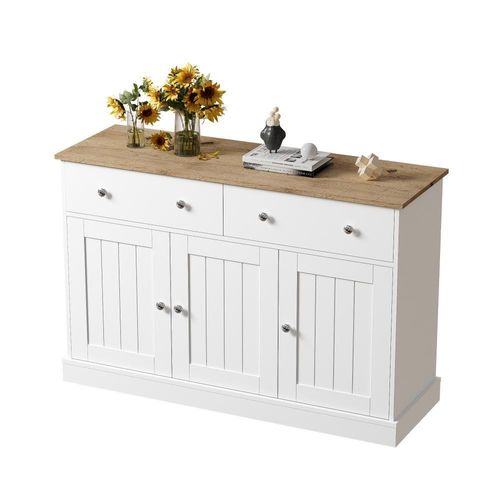Commode sideboard de salon avec texture gravée mécanisme push-to-open beaucoup d'espace de rangement blanc