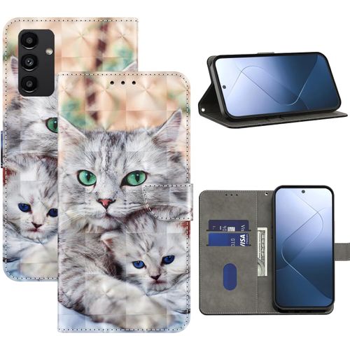 TRAHOO-Coque pour Samsung Galaxy A13/Galaxy A04S Housse de Téléphone en Cuir Antichoc [Cuir PU de Qualité Supérieure] [Fonction Stand] [Fente pour Cartes] Etui pour Galaxy A13, Deux Chats