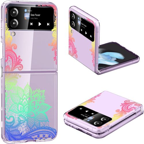 TRAHOO-Coque Z Flip 4 Coque pour Samsung Z Flip 4 5G Transparente Paillettes Silicone Souple TPU Original Etui pour Samsung Galaxy Z Flip 4 Coque Ultra Fine avec Motif Mandala Fleur Antichoc Case (Mu