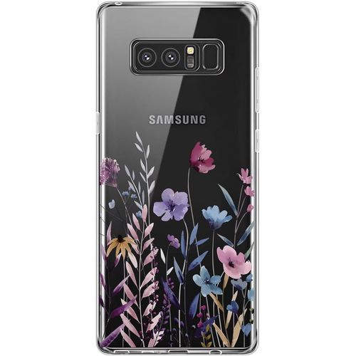 TRAHOO-Antichoc Coque pour Samsung Galaxy Note 8,Housse Étui en Transparent TPU avec Motif de Fleurs Peintes,Ultra Mince Silicone Phone Protection Case Cover-4