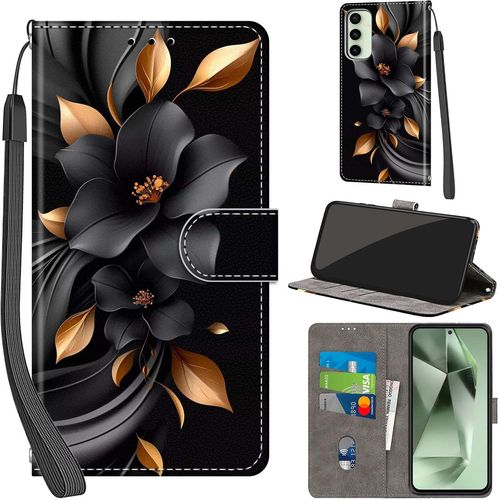TRAHOO-Coque pour Samsung Galaxy S24 FE Cover [Housse en Cuir PU Premium] [Etui à Rabat] [Pochette de Portefeuille], Étui de Protection pour Samsung S24 FE,Fleurs