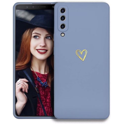 TRAHOO-Coque pour Samsung Galaxy A7 2018 Étui, Mince Souple Silicone Coque Antichoc Housse, Anti-Rayures Bumper Housse TPU Téléphone Case Cover avec Motif Coeur Bleu Clair
