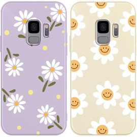 TRAHOO-2 pièces Violet Coque pour Samsung Galaxy S9 5,8"" Motif de Fleurs et Feuilles Fille Femme Étui, Housse de Protection Antichoc TPU Mignon Aesthetic Design Case Cover pour Samsung S9, Beige