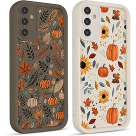 TRAHOO-2 Pièces Automne Halloween Coque pour Samsung Galaxy A34 5G 6,5'', Etui Silicone Autumn Fall Citrouille Feuille d'érable Aesthetic Motif Design Caméra Protection Case Antichoc Housse TPU Étui