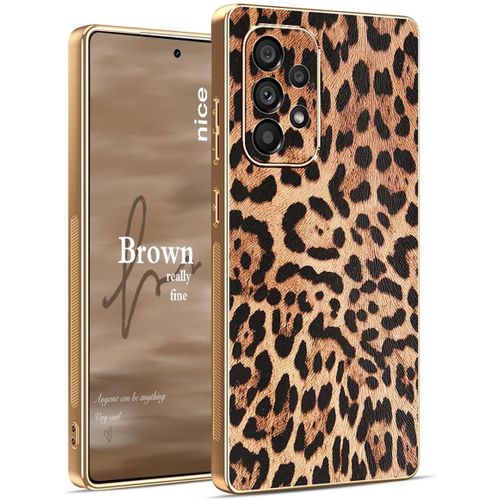 TRAHOO-Coque pour Samsung Galaxy A53 5G Case, Étui Antichoc Classique en Cuir Motif Léopard Guépard Marron, Housse en Silicone TPU Souple Ultra Mince pour Femme. Léopard