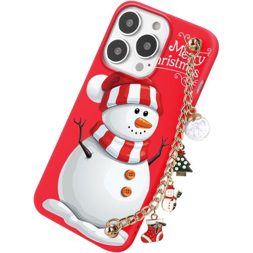TRAHOO-Noël Coque pour Samsung Galaxy A53 5G 6,5"" avec Cordon Chaîne de Poignet, Mignon Etui avec Animé Motif Bonhomme de Neige, Souple TPU Silicone Housse Antichoc Protection Christmas Case, Rouge