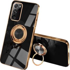 TRAHOO-Coque pour Samsung Galaxy Note 20 Ultra 5G/4G, Ultra Mince Élégant en Silicone Souple Galvanoplastie Design Coque Brillante Antichoc TPU Gel Etui avec 360 Degrés Rotation Bague, Noir