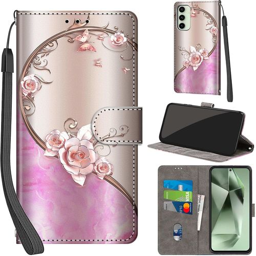 TRAHOO-Coque pour Samsung Galaxy S24 FE Cover [Housse en Cuir PU Premium] [Etui à Rabat] [Pochette de Portefeuille], Étui de Protection pour Samsung S24 FE,Rose