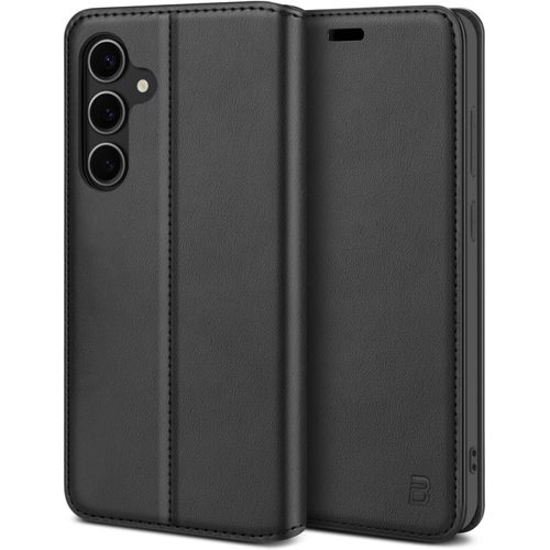 TRAHOO-Coque pour Samsung S24 FE, Etui Housse pour Samsung Galaxy S24 FE en Cuir Premium Flip Case Portefeuille, à Rabat avec Porte-Cartes de Crédit, Fermeture Magnétique, Noir