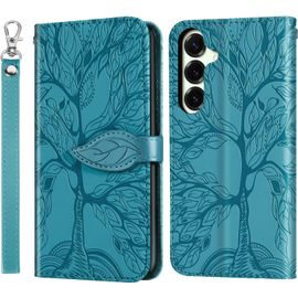 TRAHOO-Coque Samsung Galaxy S25 Plus 5G Arbre en Relief Housse en Cuir PU Samsung Galaxy S25 Plus 5G Étui à Fermeture Magnétique Portefeuille Étui à Rabat pour Samsung Galaxy S25 Plus 5G Bleu