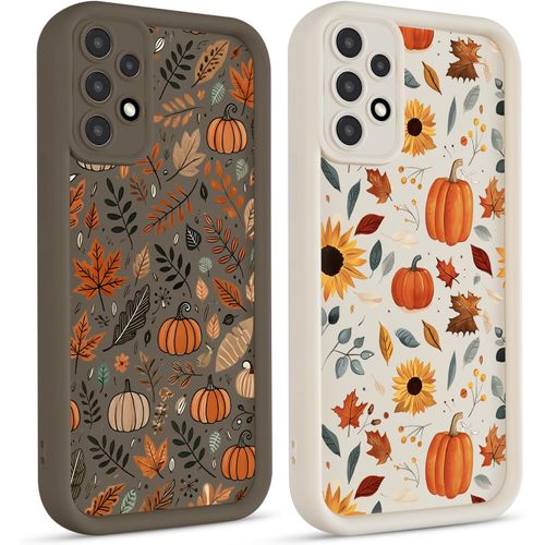 TRAHOO-2 Pièces Automne Halloween Coque pour Samsung Galaxy A53 5G 6,5'', Etui Silicone Autumn Fall Citrouille Feuille d'érable Aesthetic Motif Design, Caméra Protection Case Antichoc Housse TPU Étui