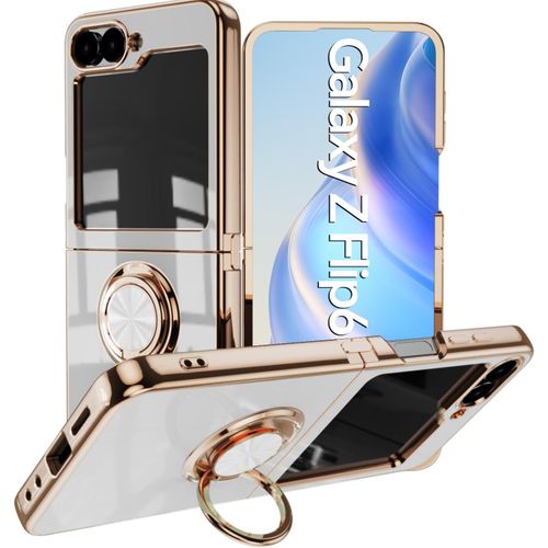 TRAHOO-Coque pour Samsung Galaxy Z Flip 7 FE avec Anneau Support, Magnetique Etui Coque pour Samsung Z Flip 6 Silicone TPU Antichoc Housse Protection (Blanc)