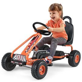 Kart À Pédales Pour Enfants Costway Siège Réglable,Volant&frein À Main, Pour L'extérieur, Garçons&filles 3-6 Ans 92x50x53cm Orange