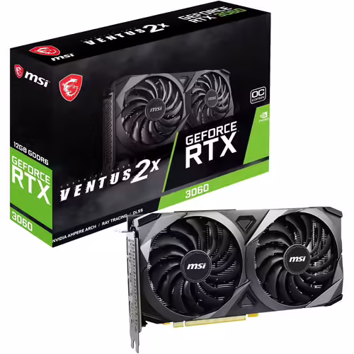 MSI GeForce RTX 3060 VENTUS 2X 12G OC - Carte graphique - GF RTX 3060 - 12 Go GDDR6 - PCIe 4.0 - HDMI, 3 x DisplayPort