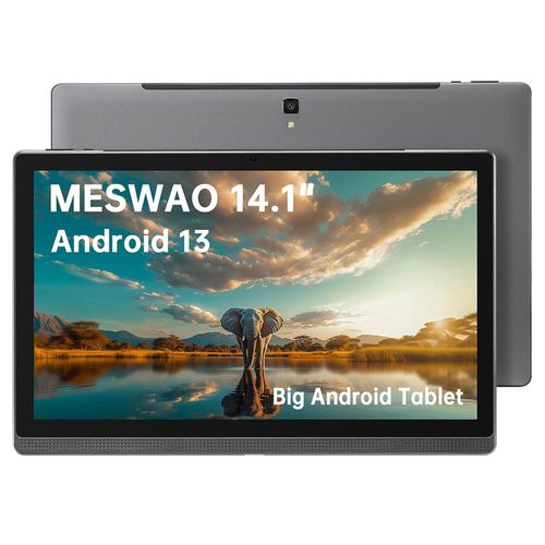 Tablette Android 13 MESWAO B1 Grand Écran 14,1" Full HD - 6 Go RAM / 128 Go ROM - Processeur Octo-Core - Batterie 10 000 mAh - Gris