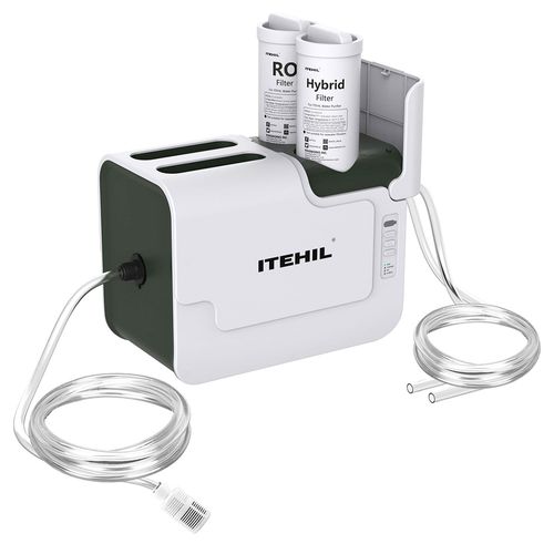 Purificateur d'eau portable ITEHIL ITS100G-HW avec système d'osmose inverse et filtre hybride, débit de 500 ml/min, capacité de 9 gallons (34 litres), double batterie de 6 000 mAh