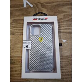 Coque rigide Ferrari On Track en polyuréthane véritable carbone pour Apple iPhone 12 / 12 Pro (6,1") - Argent